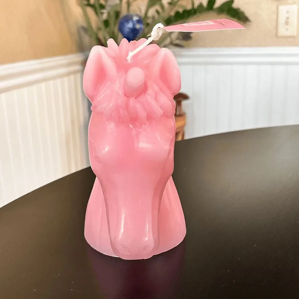 Luminous Horse/Unicorn Pink Head Candle, Handmade Soy Wax Fragrance Free Candle - Picture 4 of 5
